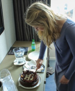 Nicola cuts her cake, handmade by the hotel chef